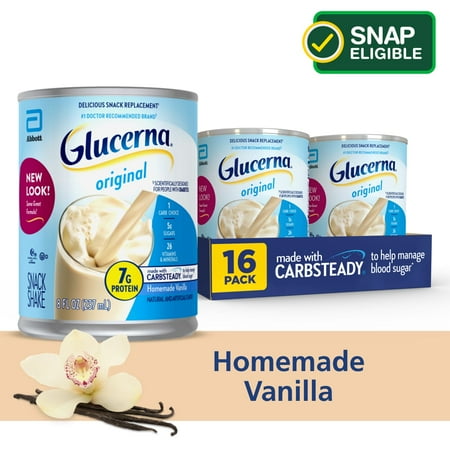 (Use By: 1/Jan/ 2025) Glucerna Nutritional Snack Shake  Homemade Vanilla  8-fl-oz Can  16 Count