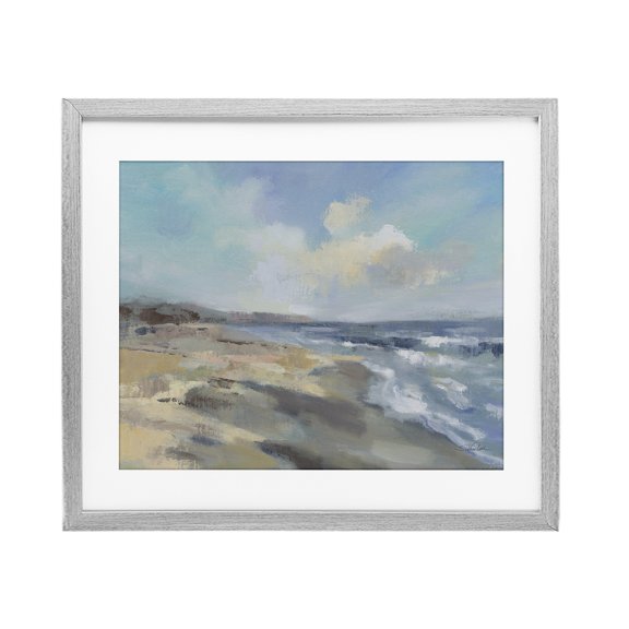 Stupell Industries Contemporary Serene Morning Beach Waves Gray Framed Print Under Glass, 21 x 17, by Silvia Vassileva