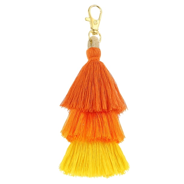Borlas de tres capas 6.7 pulgadas Llavero de bolsa encanto bohemio para hacer joyas, decoración (Naranja/Amarillo)