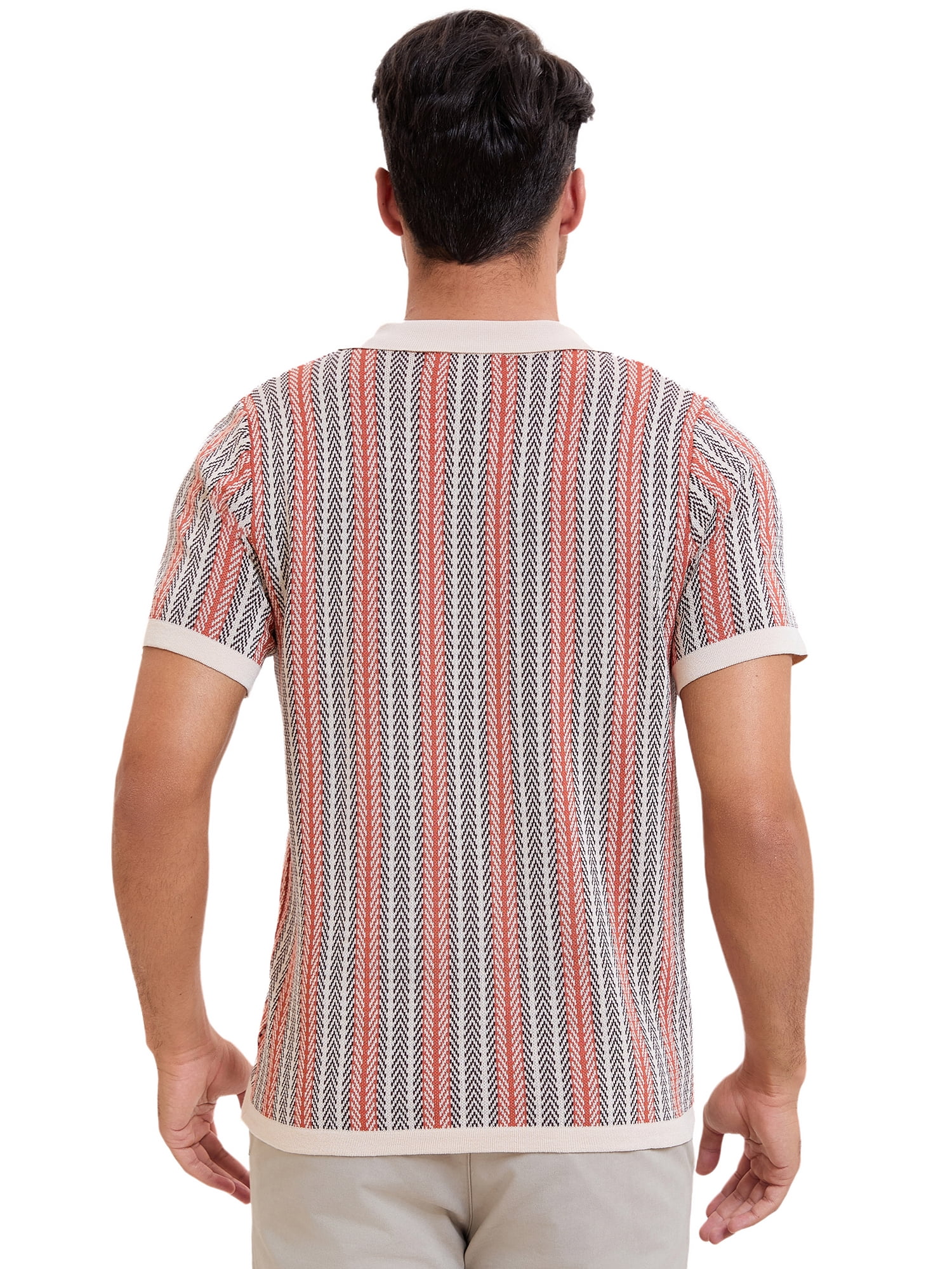 DARING DIVA Men's Striped Short Sleeves Button Down Jacquard Polo Shirts XL Khaki
