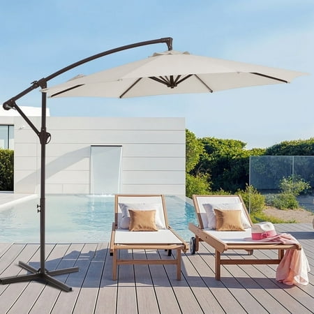JUSTLET 10  Outdoor Hanging Offset Cantilever Umbrella for Patio(No Base)  Cream White