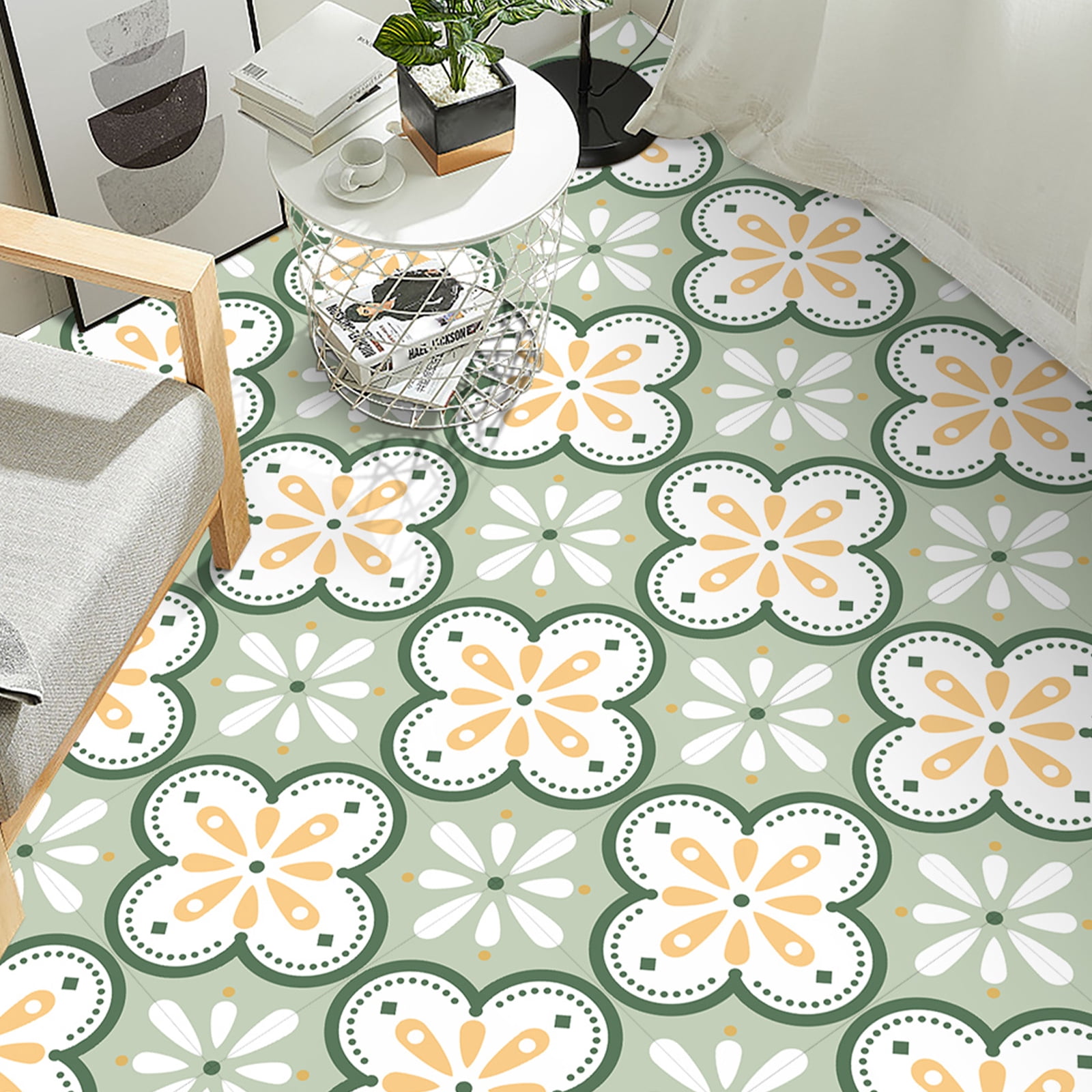 DEWOO Peel and Stick Floor Tile, Peel and Stick Flooring Self Adhesive, Waterproof Vinyl Flooring Suitable for Bathroom, Kitchen, Light Green(12 x 12 In, 10PCS)