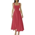 thumbnail image 2 of Njagoc3 Womens Square Neck Solid Midi Dress for Summer Casual & Minimalist Styling, 2 of 6