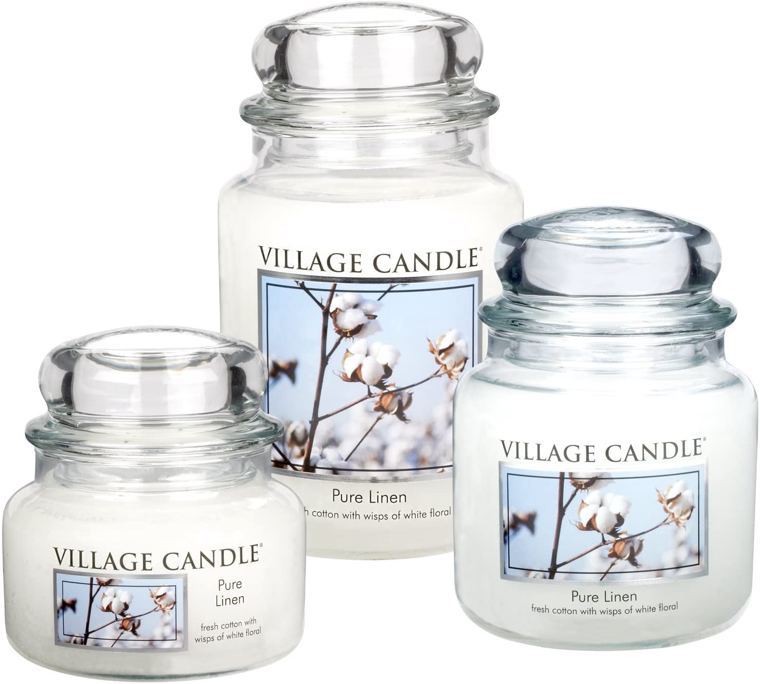 Village Candle Pure Linen, Medium Glass Apothecary Jar Scented Candle, 13.75 Ounces, White