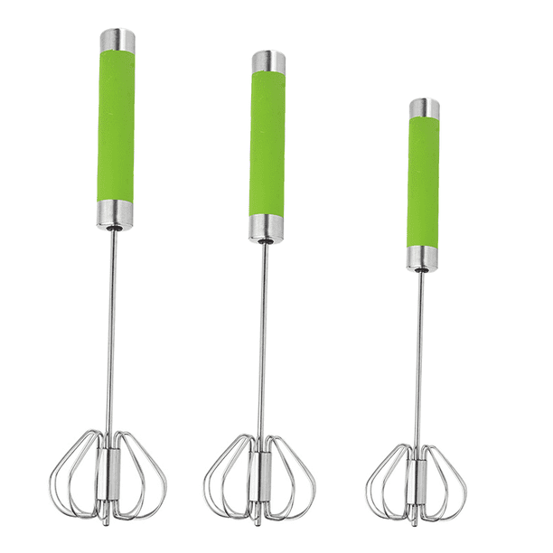 Batidor de huevos de acero inoxidable de 3 piezas, batidora manual semiautomática de 10"/12"/14" para cocinar batidor de huevos