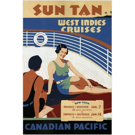 Sun Tan West Indies Cruises Vintage Travel Poster Fraser Canada (Best Self Tanner On The Market 2019)