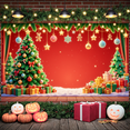 thumbnail image 6 of Red Background Christmas Banner Christmas Tree Xmas Display Gift Boxes Golden Bells Holiday Backdrop for Christmas Party Home Celebration Xmas Gathering, 6 of 9