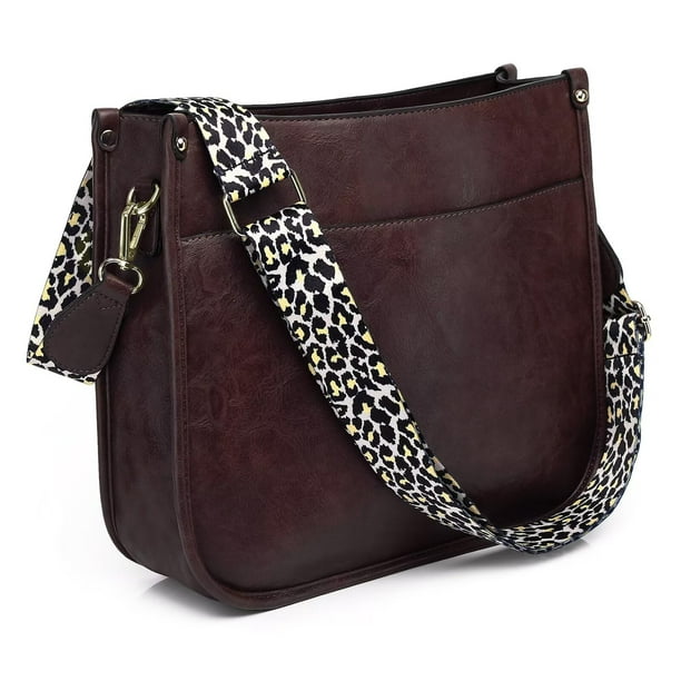AUYOCO Bolso bandolera de piel vegana para mujer, bolso cruzado con correa para guitarra, bolsillos con cremallera, bolso de hombro