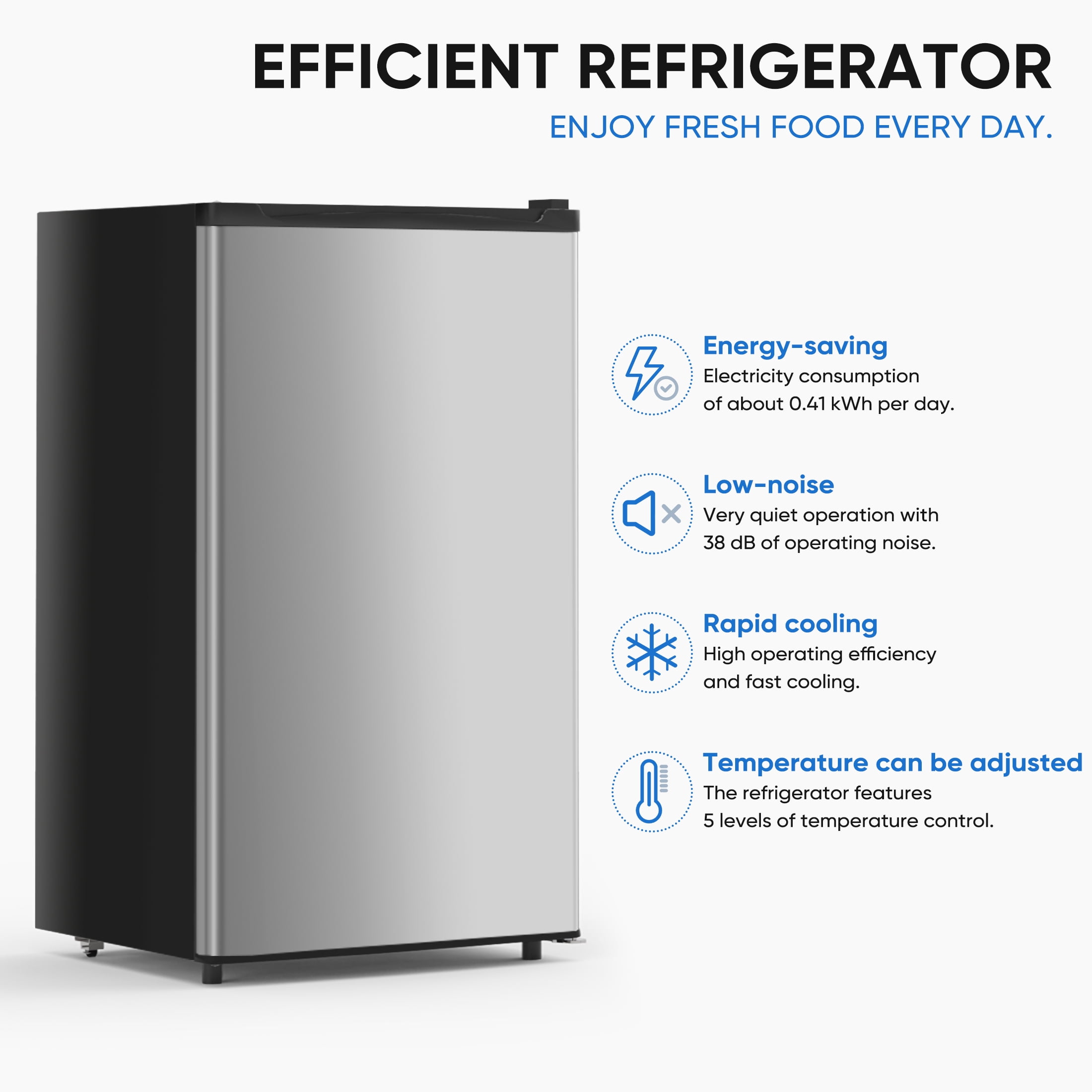 CONCETTA Small Refrigerator with Freezer, Compact Single Door, Compact Freezers, Silver