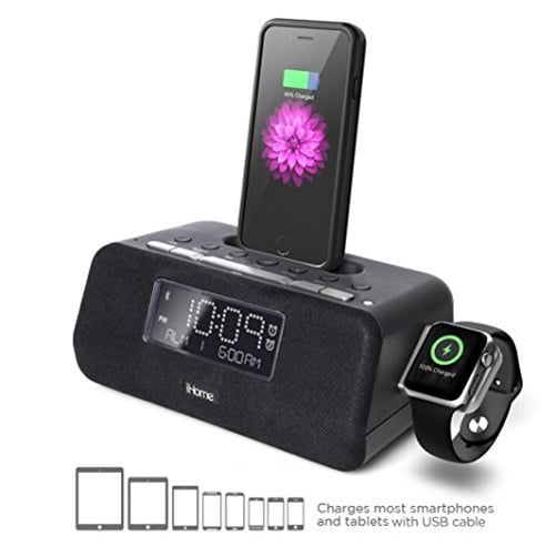 iHome Bluetooth FM Dual Alarm Clock with Speakerphone and Apple Watch Charger