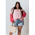 thumbnail image 5 of Women's Plus Size Pink Contrast Floral Patchwork Long Sleeve Blouse | [ZhiHiMeRi] | (US 14W-16W)1X, 5 of 12