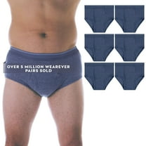 Wearever Men's Incontinence Underwear Open Fly Washable Briefs, Reusable 6-Pack