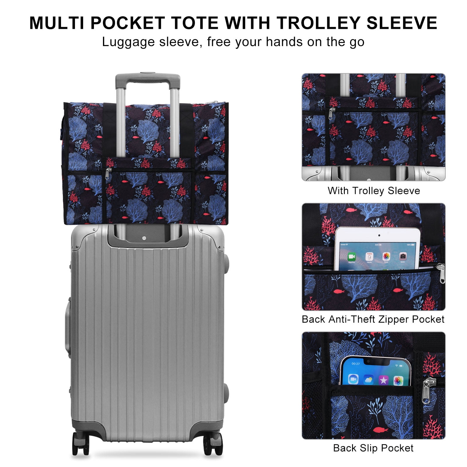 HAWEE Large Utility Bags for Women with Luggage Sleeve and 15.6” Laptop Pocket for Work Air-Friendly Travel Duffel Bag, Coral