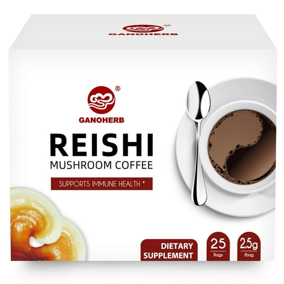 GANOHERB Reishi Mushroom Coffee Mix, Organic Instant Ganoderma Cafe with 100% Natural Ganoderma Lucidum Lingzhi Black Coffee for Stress Relief Better Focus Immune Support, Mix Flavor No Sugar 25 Bag