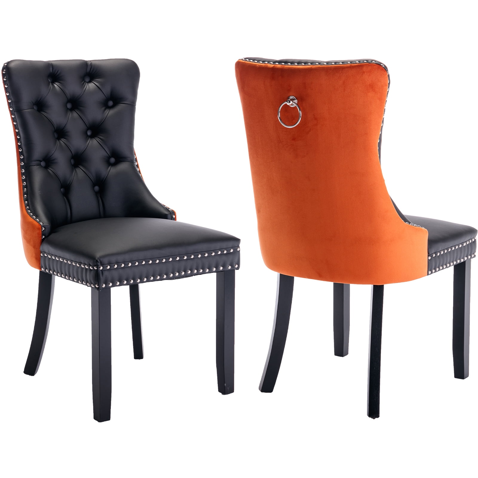 Velvet + PU Dining Chairs Set of 2, Kitchen & Dining Room Chairs Set of