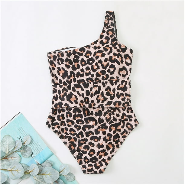 Pisexur Womens One Piece Swimsuit Leopard Print Padded One Shoulder Knot  Swimwear Asymmetric Bathing Suits Lace-up Monokinis