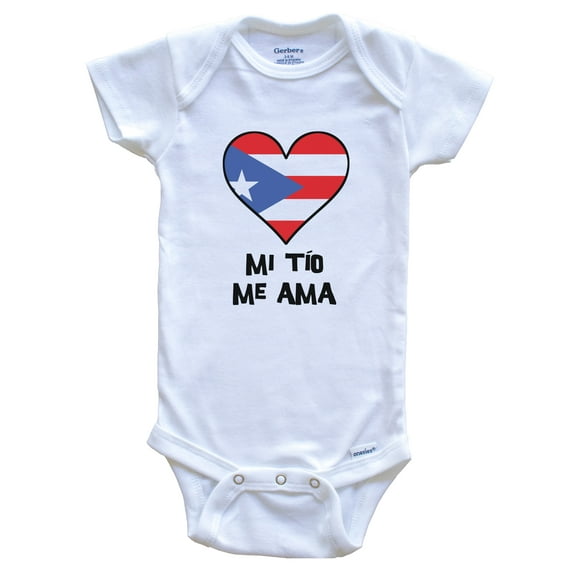 My Uncle Loves Me Spanish Language Puerto Rico Flag Heart Baby Bodysuit - Mi tío me ama, 0-3 Months White