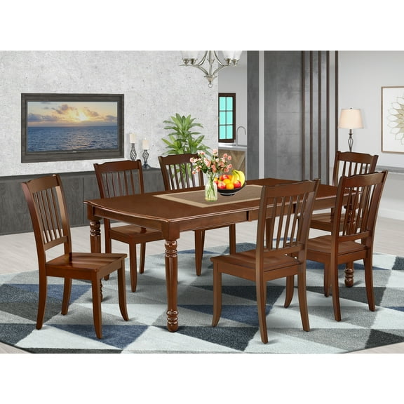East West Furniture Dover 7-piece Dining Set with Slatted Chairs in Mahogany