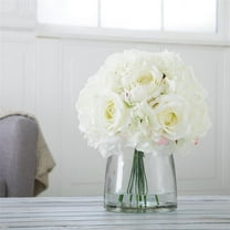 Pure Garden Hydrangea and Rose Floral Arrangement in Clear Vase (Cream)