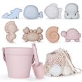 thumbnail image 1 of Juguetes de playa de silicona MarcZero, 11 unidades, para niños pequeños, color rosa, 1 of 9