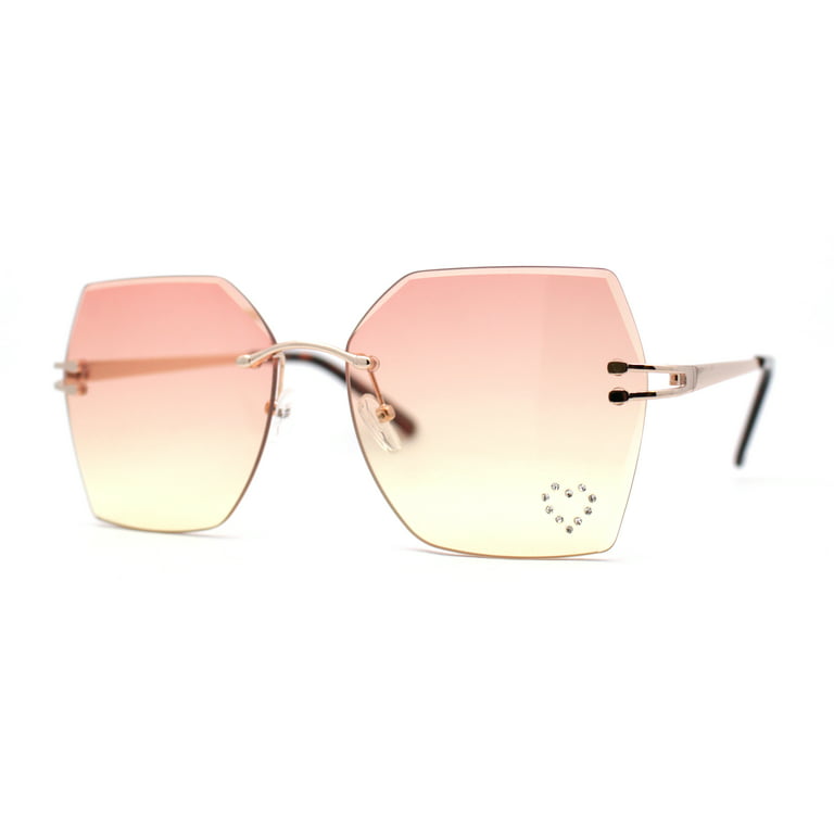nægte prop færge Womens Rhinestone Heart Lens Bling Rimless Butterfly Chic Sunglasses Gold  Orange Yellow - Walmart.com