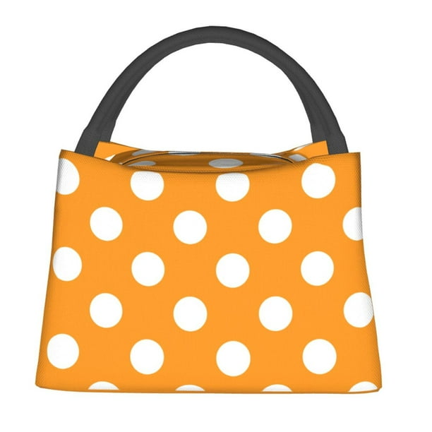 Easygdp Orange And White Polka Dot Bolsa de Almuerzo Insulada Reutilizable, Bolsa de Mano y Bandolera para Oficina, Trabajo, Viajes