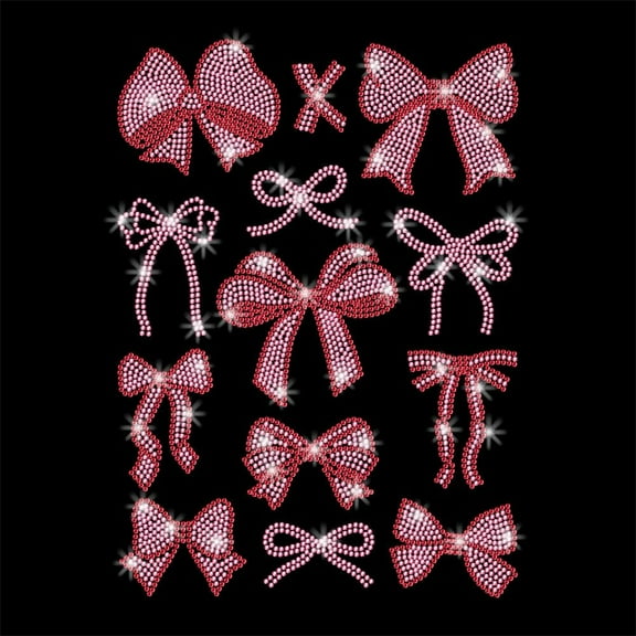 13 Pcs Iron on Rhinestones Transfer Pink Bow Hot Fix Iron on Patch Transfer Decals Heat Transfer Clothing Repair Decor for T-Shirt Hat Jacket Decor DIY Accessories Colorful
