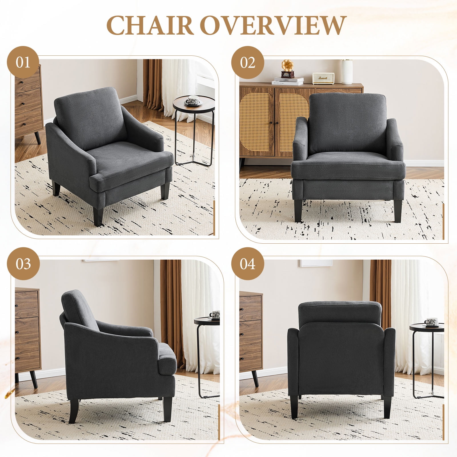 Bezseller Modern Accent Chair, Upholstered Armchair with Solid Legs,for Living Room, Bedroom, Office, Beige