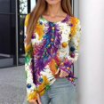 thumbnail image 2 of Mardi Gras Shirts Womens Sequins Mask Print Long Sleeve Tunic Tops Sparkly Crew Neck Party T Shirts Yellow XL, 2 of 5