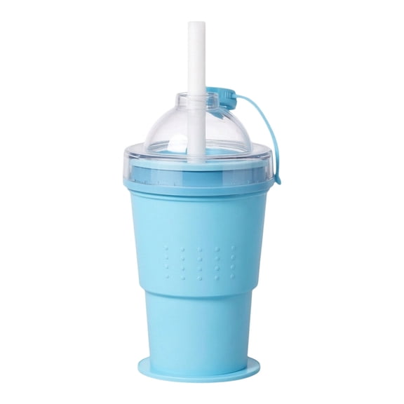 Food Grade Silicone 2 in 1 Ice Ball Maker Cup with Straw, BPA free ice cup Yellow Blue Reusable Leak-Proof Foldable Tumbler for Home Outdoor Travel Use 3.54*6.18 Inch