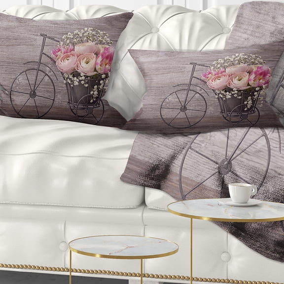 Designart Ranunculus Flowers on Bicycle - Floral Throw Pillow - 12x20