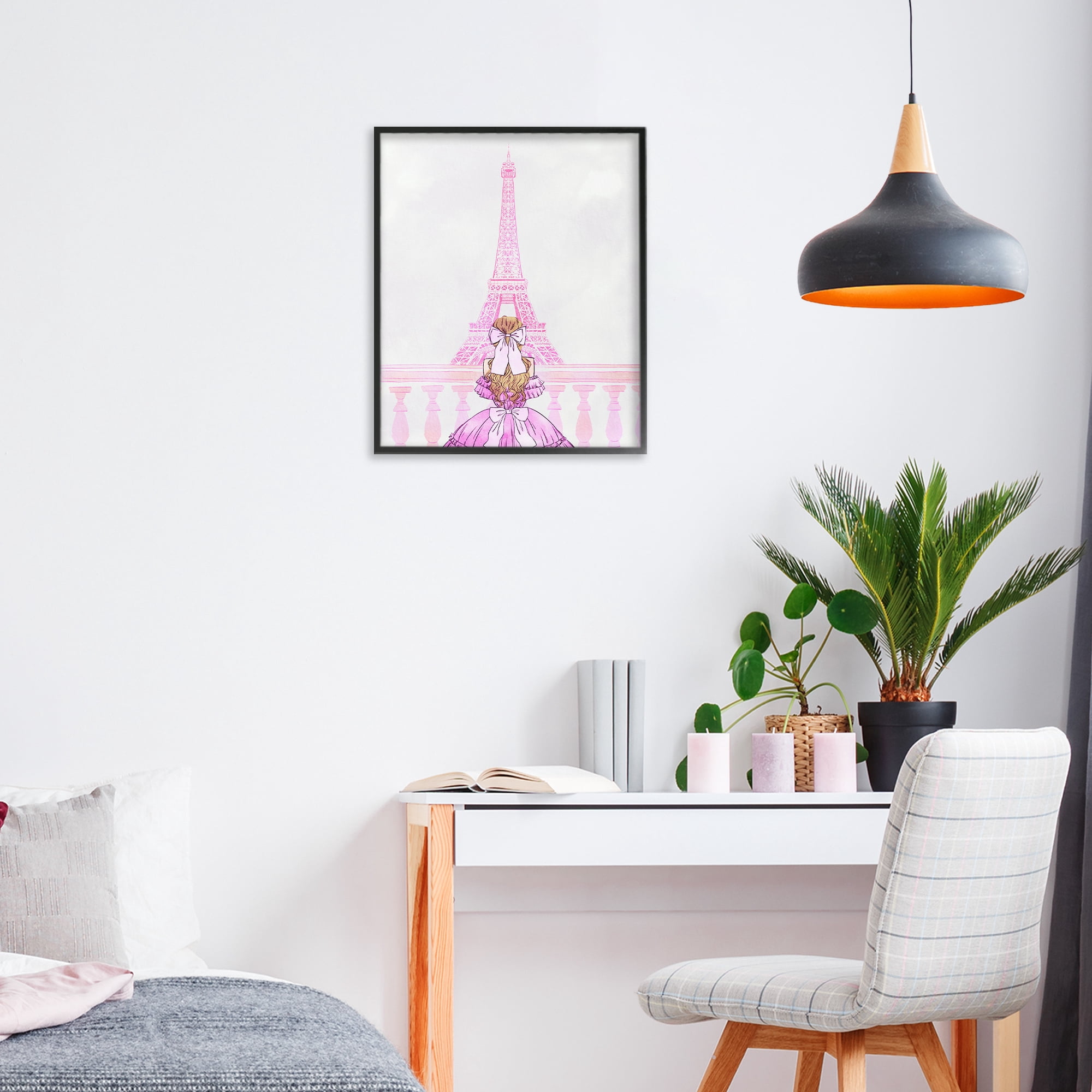 Stupell Industries Pink Gown & Eiffel Tower Black Framed Giclee Art, design by Ziwei Li