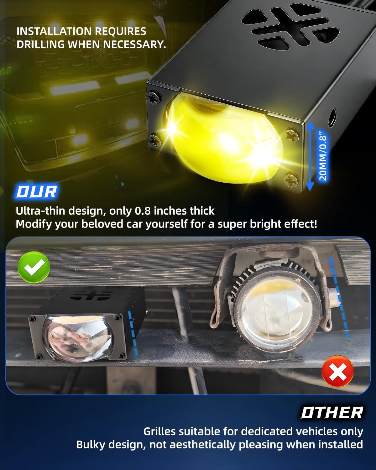 50W LED Fog Lights with 4 Modes for Trucks and ATVs - White/Amber Slim Driving Light Bar