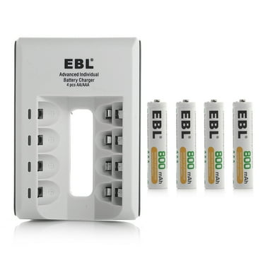 EBL Pack of 4 AAA Batteries 800mAh AAA Rechargeable Battery with Smart Battery Charger and Micro Charging USB Cable