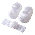 thumbnail image 1 of Newborn Baby Girls Flower Rose Crib Shoes + Headband Floral Princess Prewalkers, 1 of 6