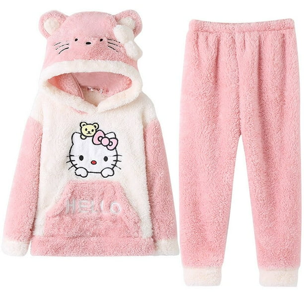 Pijamas de Hello Kitty para ninos y ninas ropa de casa de felpa de franela gruesa conjunto con capucha mantiene el calor dibujos animados Otono e Invierno Walmart en linea