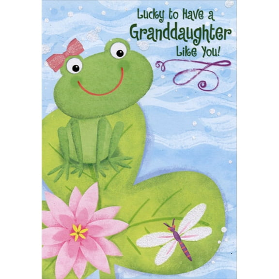 Designer Greetings Frog on Shamrock Lily Pad Juvenile St. Patrick's Day Card for Granddaughter
