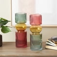 thumbnail image 2 of DecMode 5"W, 14"H Geometric Ribbed Multi Colored Glass Vase with Color Blocks, Set of 2, 2 of 9