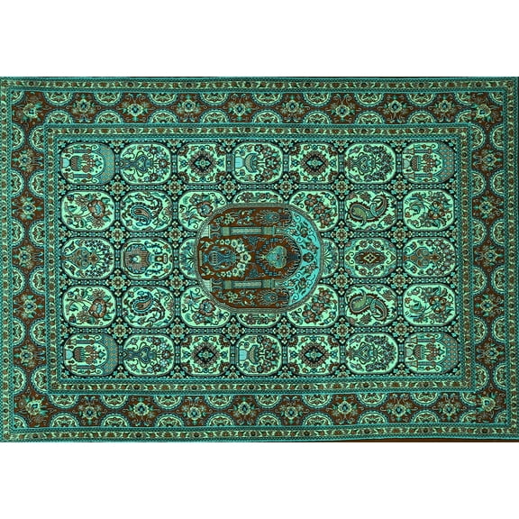 Ahgly Company Machine Washable Indoor Rectangle Persian Turquoise Blue Traditional Area Rugs, 5' x 7'