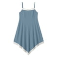 thumbnail image 7 of Zynoxe Womens Midi Dresses Cotton Linen Lace Spaghetti Strap Asymmetrical Hem Summer Dresses Casual Peasant Gauze Vacation Beach Dresses Light Blue S, 7 of 7