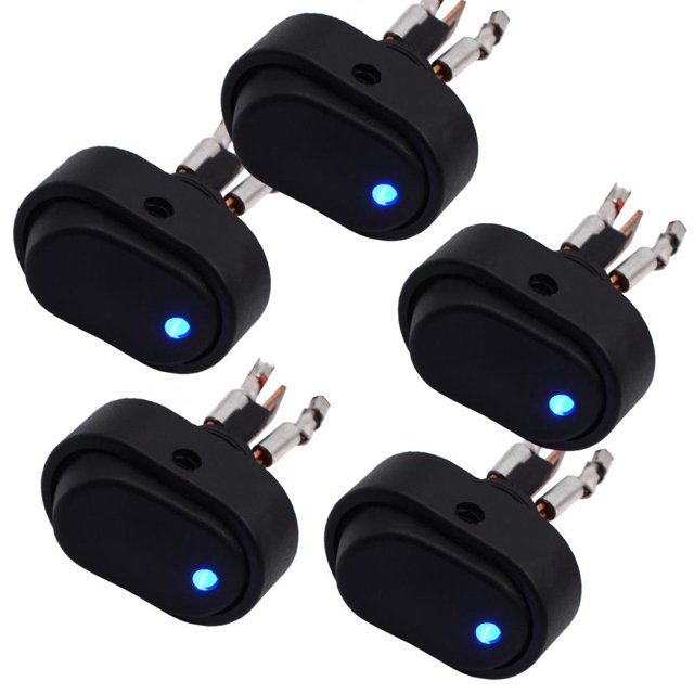 5 Piezas Interruptor Conmutar de lámpara LED Azul 12V para Luces de Coche Barco Motocicleta Cola Interruptor basculante redondo