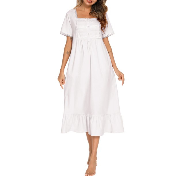 Vestido holgado de manga corta con bolsillos y volantes de encaje para mujer