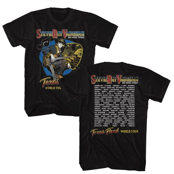 Stevie Ray Vaughan Srv Texas Flood World Tour T-Shirt Noir pour Adulte