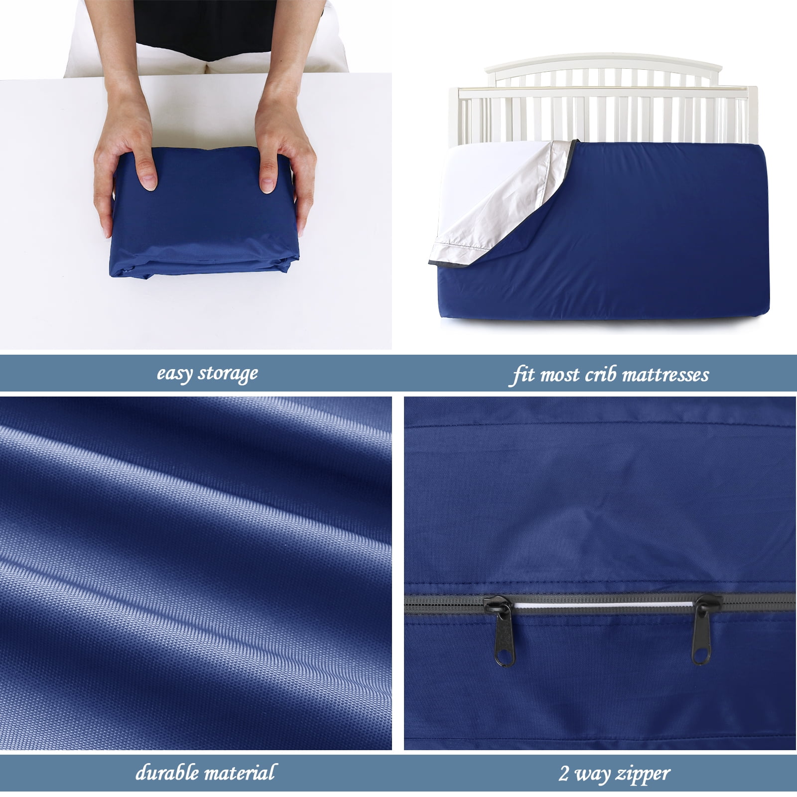 Crib Mattress Bag Waterproof Heavy Duty Crib Mattress Moving Bag with Strong Zipper Reusable Crib Mattress Cover for Moving, Navy