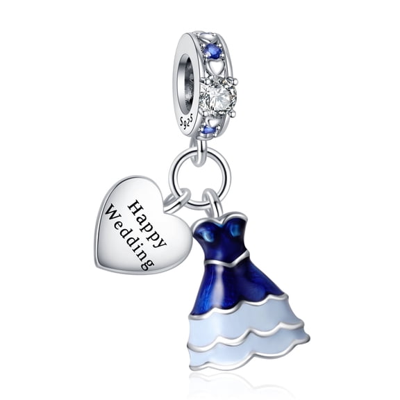 925 Sterling Silver Charm for Bracelets Happy Wedding Dress Dangle Charm Women Bracelet Charm