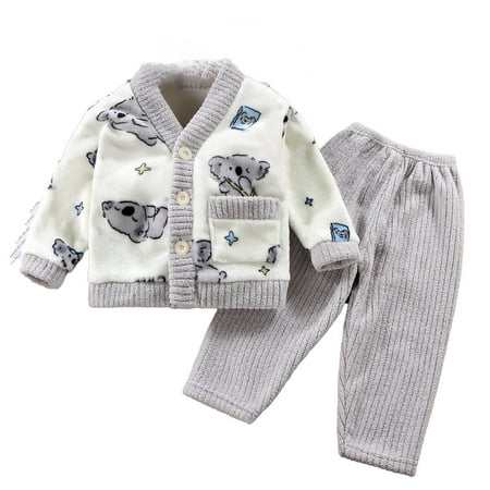 

Gunia Toddler Girls Pajamas Sets Children Flannel Boys Autumn Winter Warm With Thick Coral Velvet Homewear Sleepwear 4-5 Years