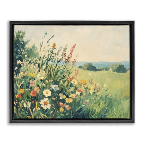 Stupell Industries Cottage Vintage Wildflowers in Field Black Floating Frame Canvas Art, 21 x 17, by Petals Prints Design