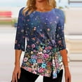thumbnail image 2 of Dyegold Womens Tops 3/4 Length Sleeves Boho Western Tops Vintage Floral Side Twist Knot Blouses Dressy Casual Fall Shirt Tee, 2 of 5