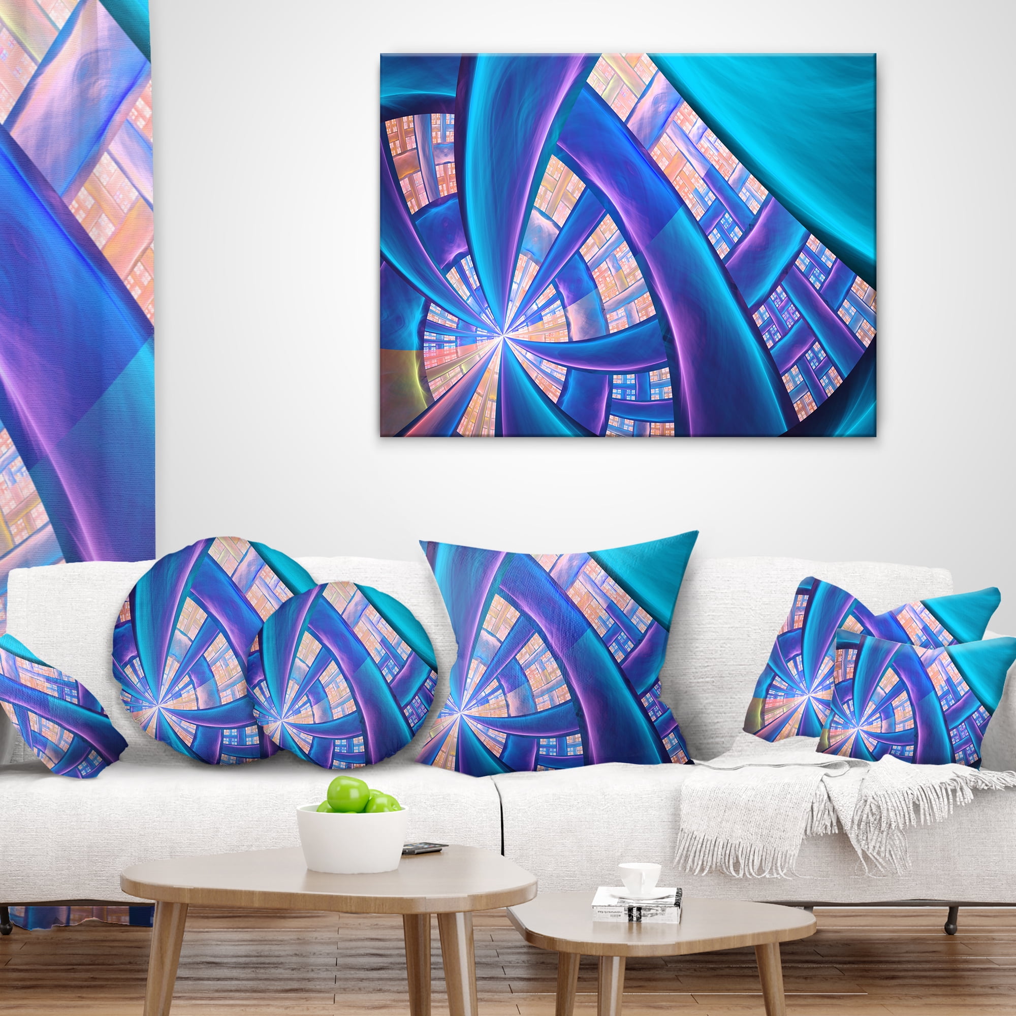 Designart Blue Yellow Fractal Stained Glass - Abstract Throw Pillow - 18x18