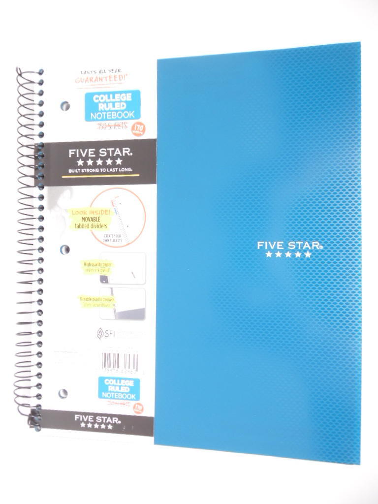 Five Star Spiral Notebook 3 Subject College Ruled Feature Rich 170